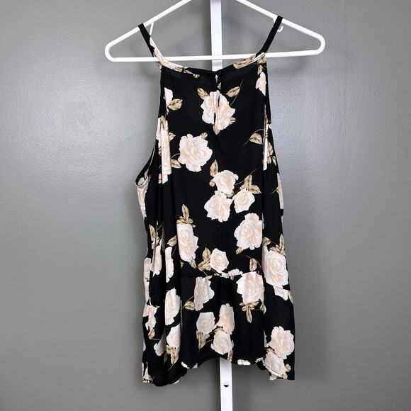 Torrid Georgette Drop Waist Halter Top Blouse Size 1 Black Sleeveless Floral - Picture 3 of 6